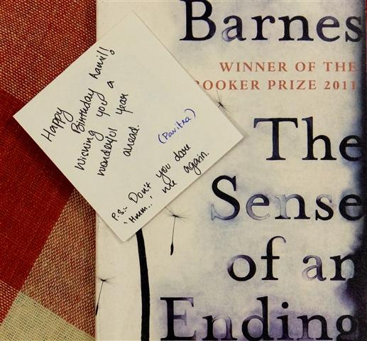 The note reads - "Happy Birthday Aamil! Wishing you a wonderful year ahead. P.S. Don't you dare 'Hmm' me again."