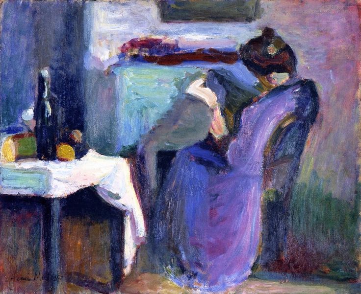 Image result for Henri Matisse - Reading Woman with Violet Dress 1898 Reading Woman in Violet Dress / Henri Matisse, 1898