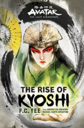 cover image of the book, Avatar Kyoshi in full make up and dress with golden fan
