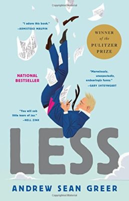 Cover of Less by Andrew Sean Greer. Arthur Less in his blue suit, falling through the air.
