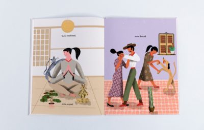 Text over stylized cartoons of people doing these things:Some Meditated. Some Danced 