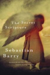 Image of a barefoot woman in an overcoat, hunched over with her hands to her face, and angel wings on her back