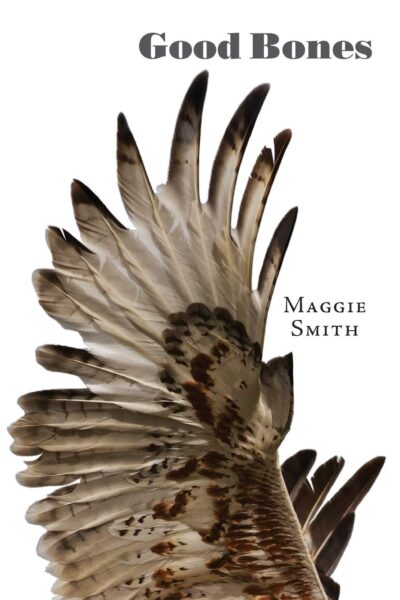 an extended hawk's wing on the cover of good bones, a poetry collection by maggie smith
