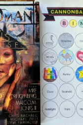 The graphic novel, "The Doll's House" written by Neil Gaiman next to a book bingo card.