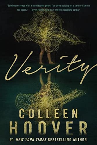 book cover for verity features a persons legs, the top part of their body covered with a scribble.