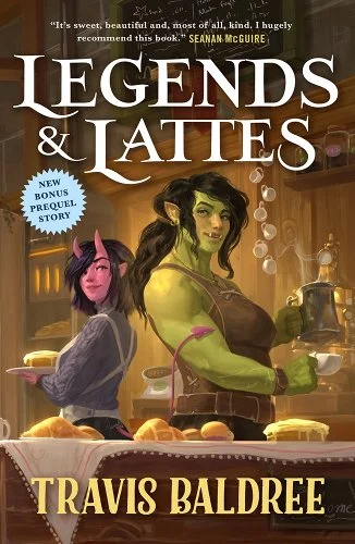 A female succubus and female Orc stand back to back behind a countertop