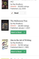Screenshot of Bradbury titles showing Dandelion Wine cover