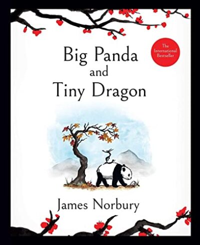 Big Panda and Tiny Dragon cover. A tiny dragon riding on a panda's back.