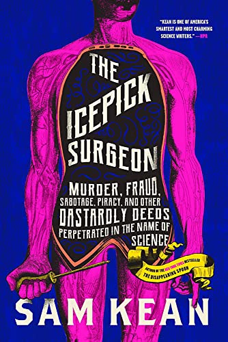 The Icepick Surgeon cover: Pink human body holding an icepick against a blue background