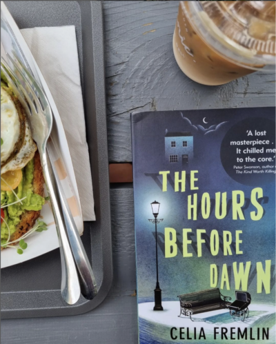 Book cover next to avocado toast and coffee