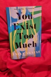 Cover of You Exists Too Much, abstract woman's body in lavender and green and blue with yellow stripes