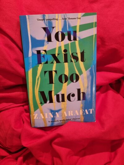 Cover of You Exists Too Much, abstract woman's body in lavender and green and blue with yellow stripes