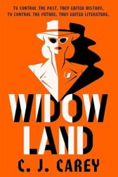Orange book cover with a black and white drawing of woman in a trench coat and fedora.