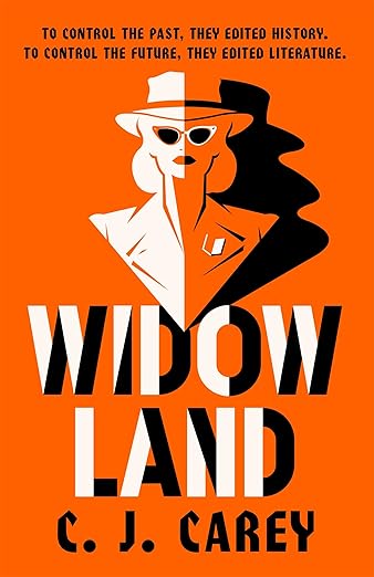 Orange book cover with a black and white drawing of woman in a trench coat and fedora.