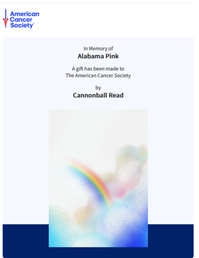 Thank you card from the American Cancer Society.