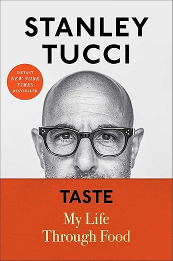 Cover pic, Stanley Tucci, facing camera, black and white, title & author's name visible