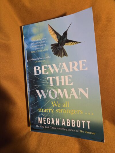 Cover of Beware the Woman, a hummingbird on a blue and yellow background