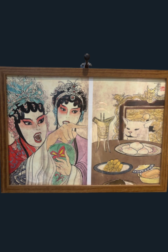 Done in a traditional Chinese style painting the Housewives yelling at cat meme.