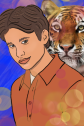 Fan art of Jonathan Taylor Thomas as Jake from the Animorphs, transforming into a tiger.
