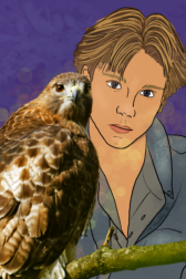 Fan art of Jonathan Brandis as Tobias from the Animorphs, transforming into a hawk.